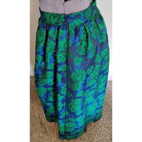 Anthropologie Sunday In Brooklyn Midi Skirt Brocade Blue Green Floral XS NWT - Picture 4 of 9